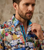 Colourful Coastal Print Men's Shirt with Matching Handkerchief