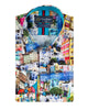 Colourful Coastal Print Men's Shirt with Matching Handkerchief-Makrom