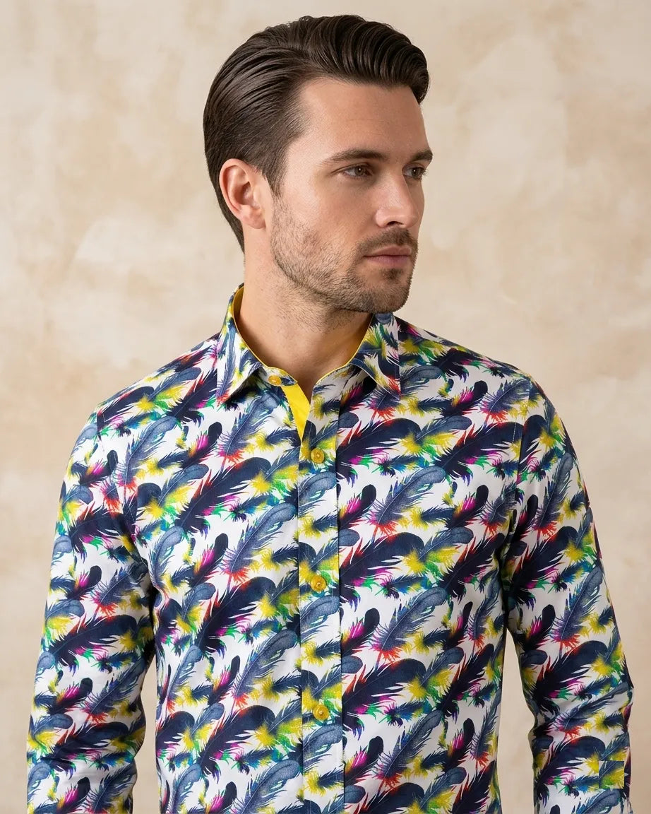 Colourful Feather Pure Cotton Print Shirt-Makrom