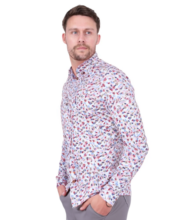 Colourful Leaf Print Shirt with Matching Handkerchief-Makrom
