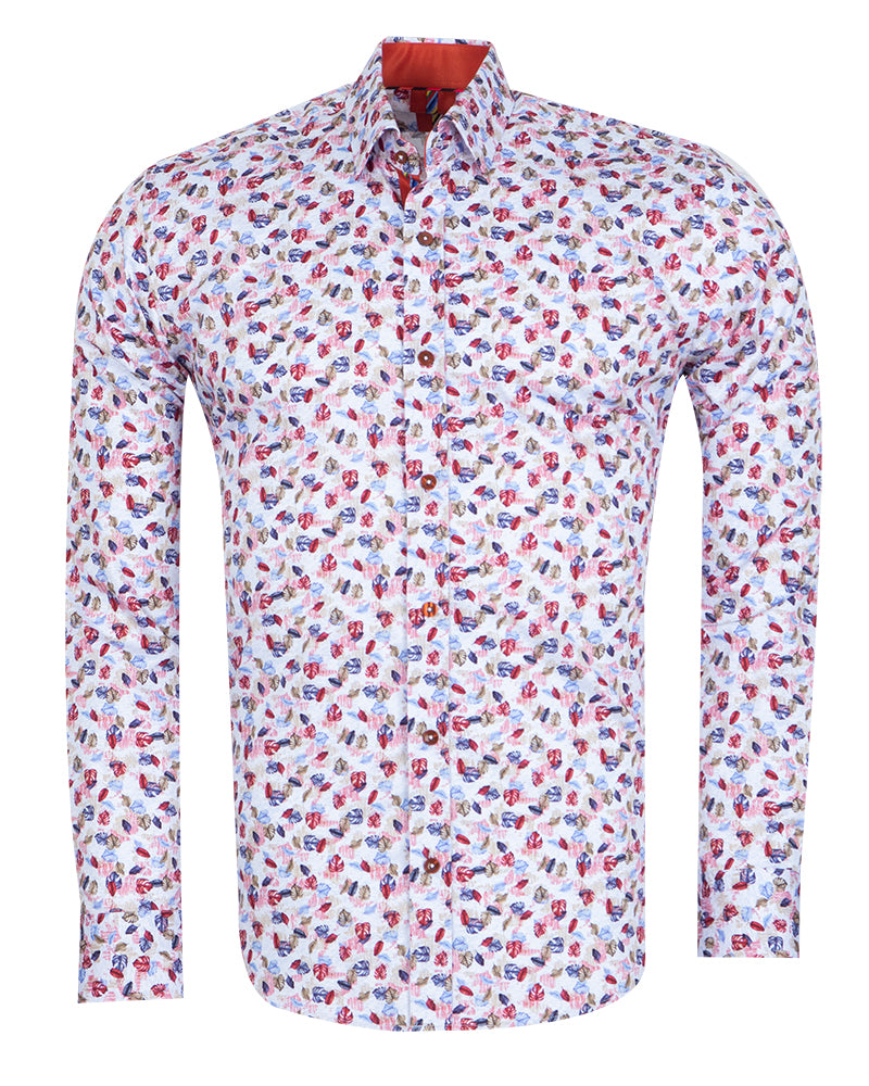 Colourful Leaf Print Shirt with Matching Handkerchief-Makrom
