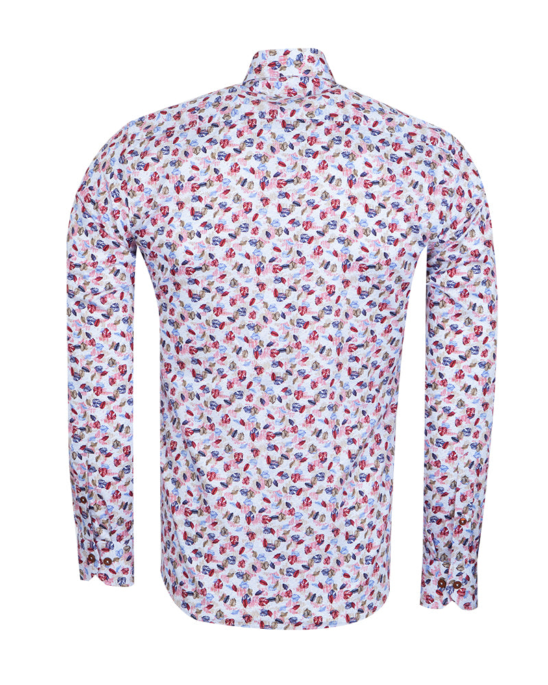 Colourful Leaf Print Shirt with Matching Handkerchief-Makrom