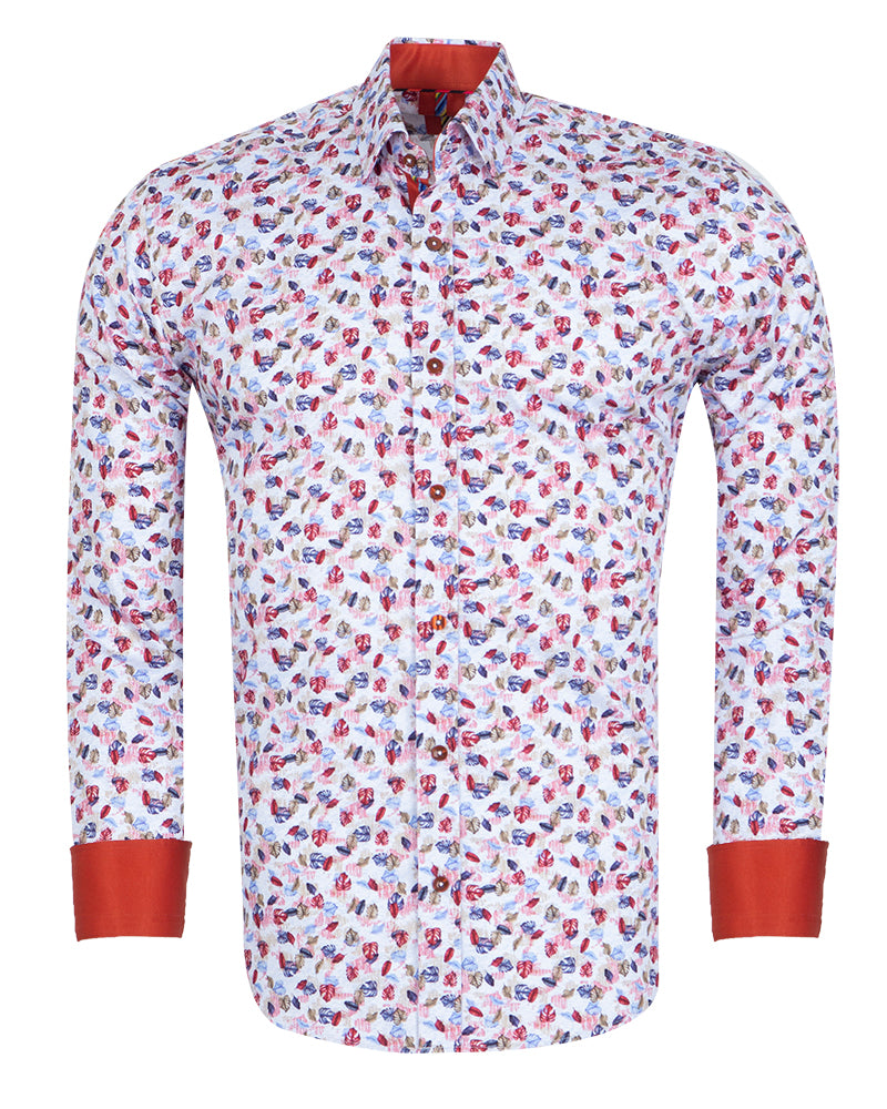 Colourful Leaf Print Shirt with Matching Handkerchief-Makrom