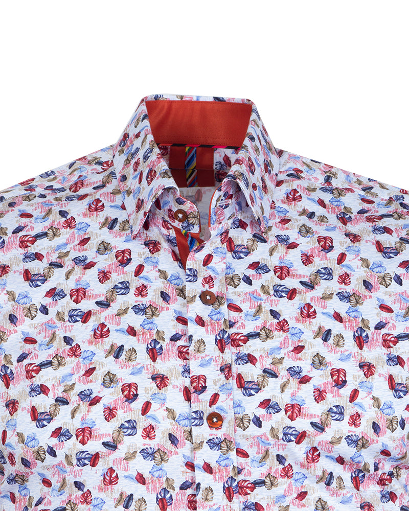 Colourful Leaf Print Shirt with Matching Handkerchief-Makrom