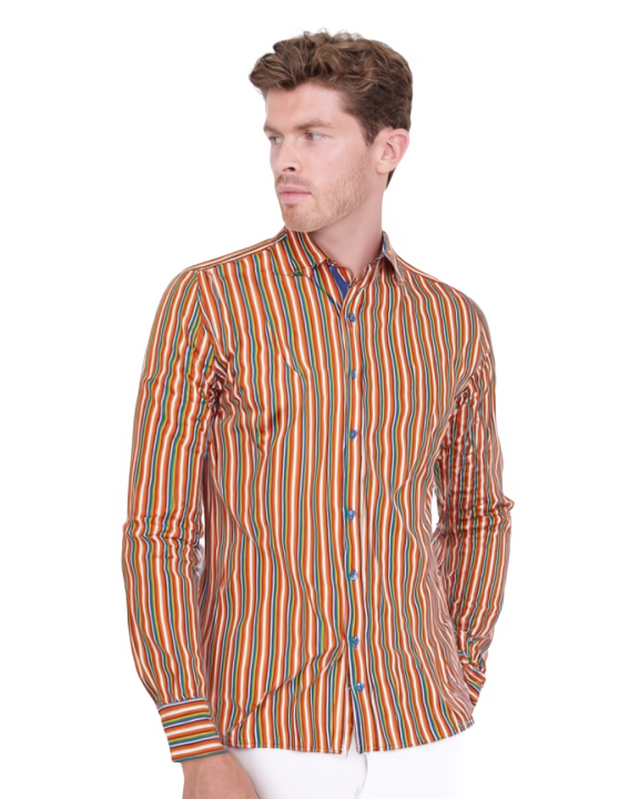Colourful Pinstriped Print Shirt-Makrom