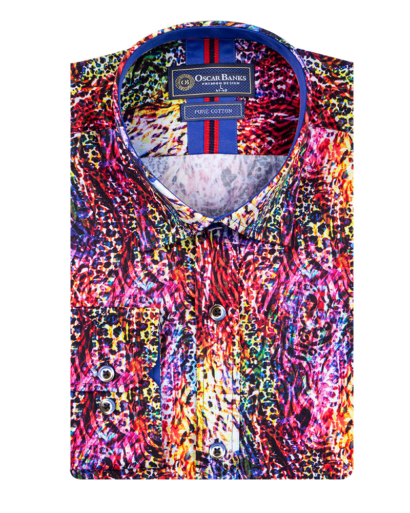 Colourful Print Men's Shirt with Matching Handkerchief-Makrom