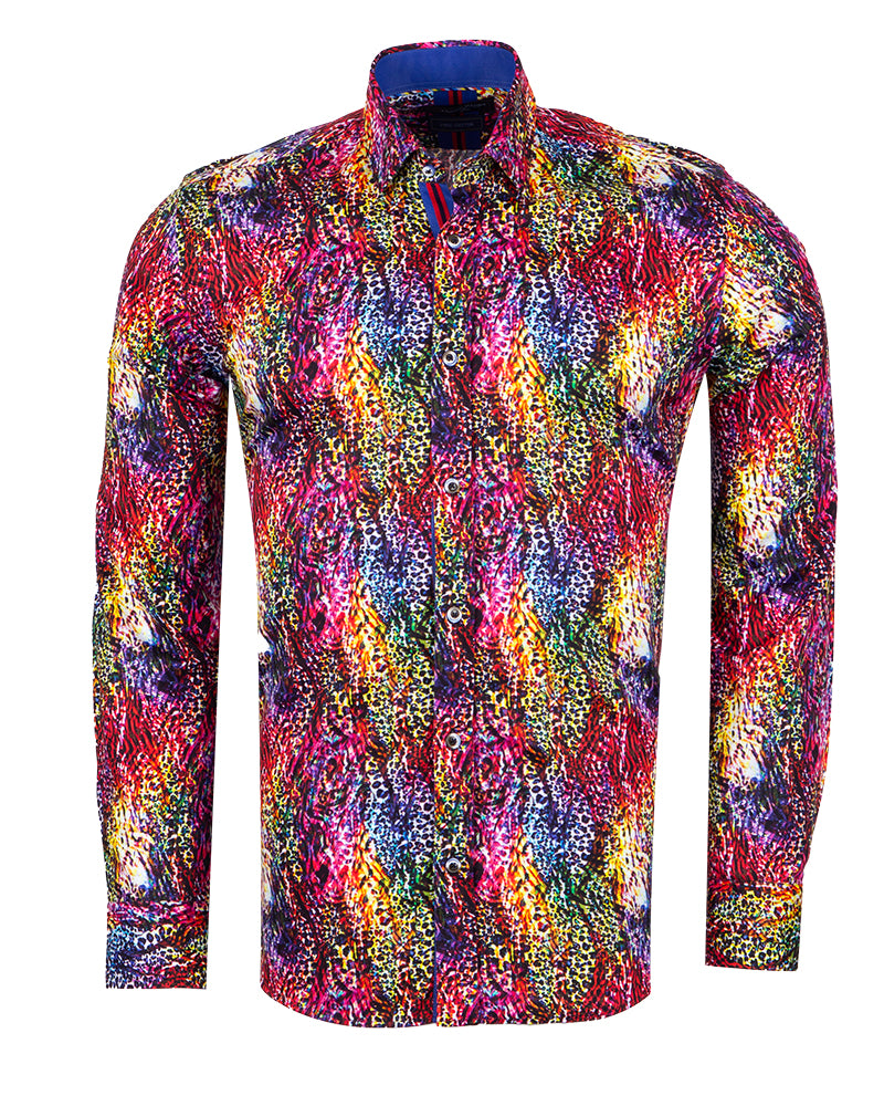 Colourful Print Men's Shirt with Matching Handkerchief-Makrom