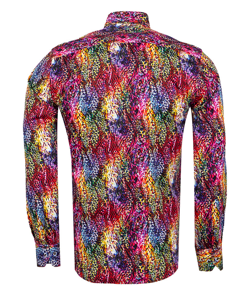 Colourful Print Men's Shirt with Matching Handkerchief-Makrom