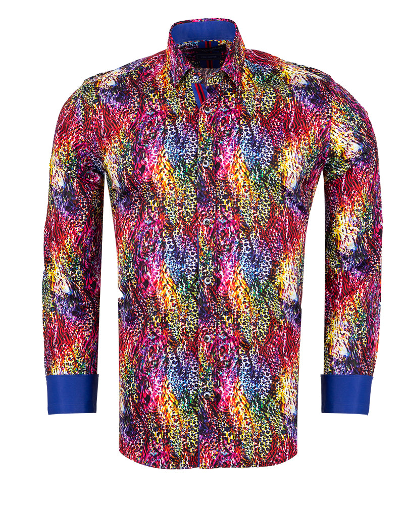 Colourful Print Men's Shirt with Matching Handkerchief-Makrom