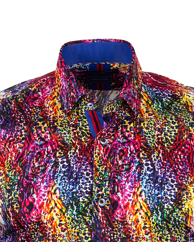 Colourful Print Men's Shirt with Matching Handkerchief-Makrom