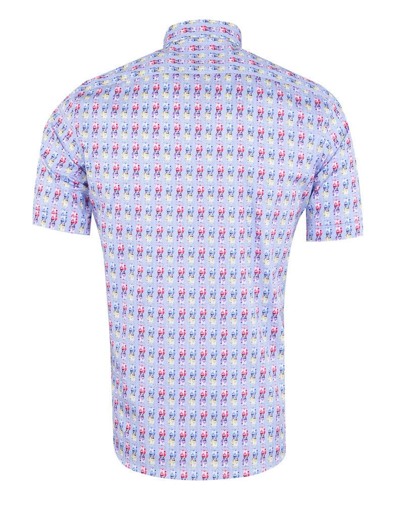 Colourful Vespa Print Short Sleeve Shirt-Makrom