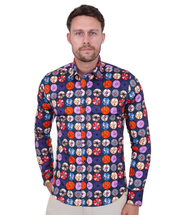 Colourful Vinyl Print Shirt with Matching Handkerchief-Makrom