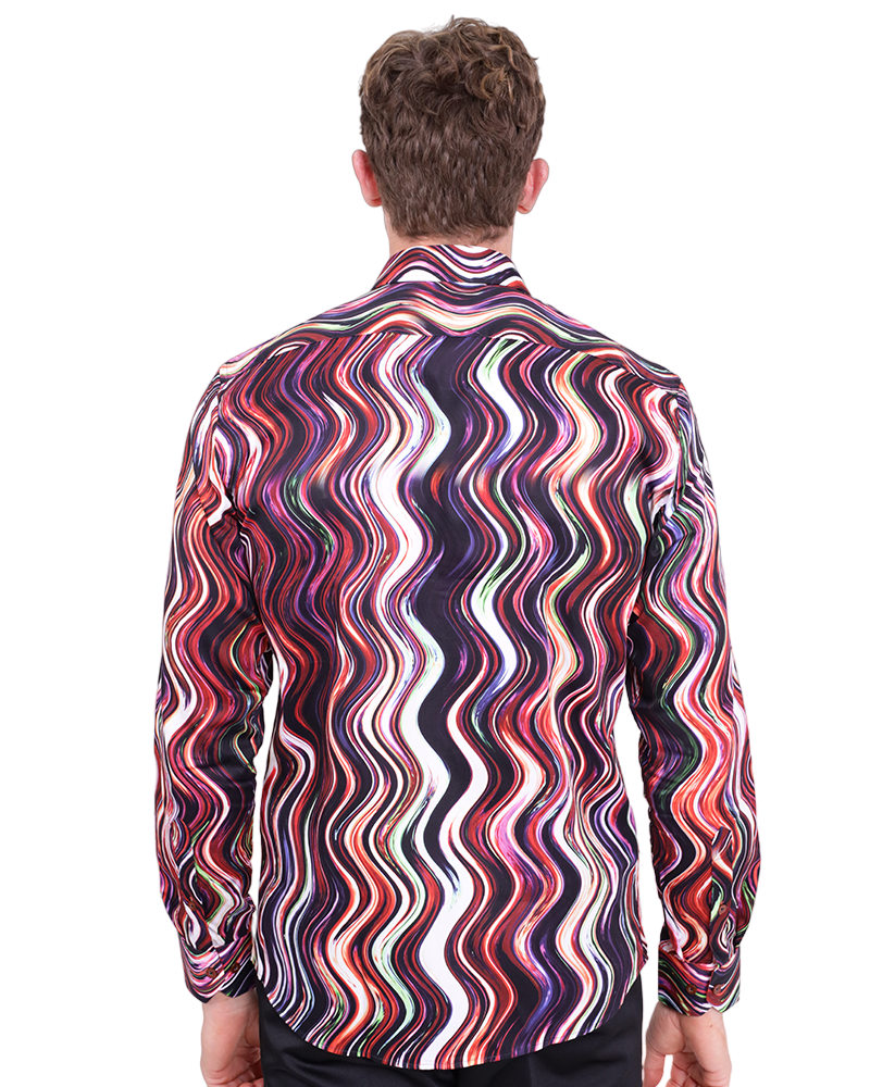 Colourful Wavy Lines Print Shirt with Matching Handkerchief-Makrom