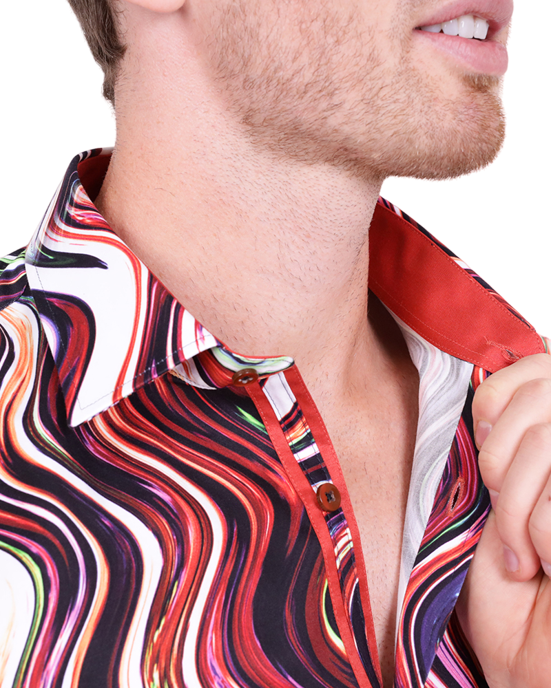 Colourful Wavy Lines Print Shirt with Matching Handkerchief-Makrom