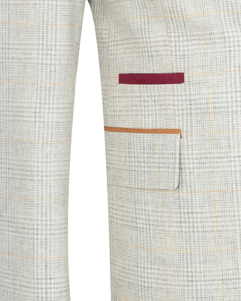 Cream 3 Piece Check Suit-Makrom