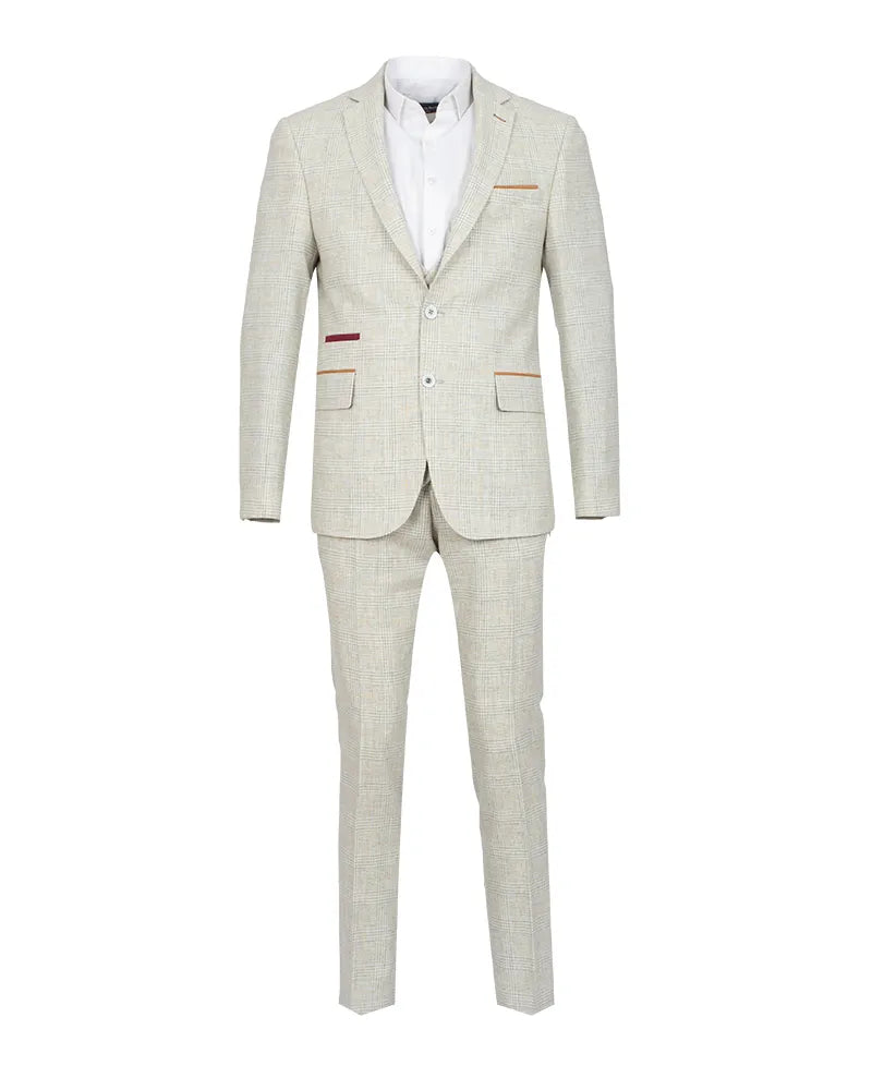 Cream 3 Piece Check Suit-Makrom