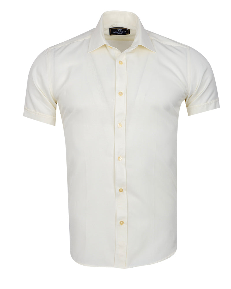 Cream Classic Twill Short Sleeve Shirt-Makrom