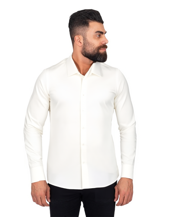Cream Classic Twill Single Cuff Shirt-Makrom