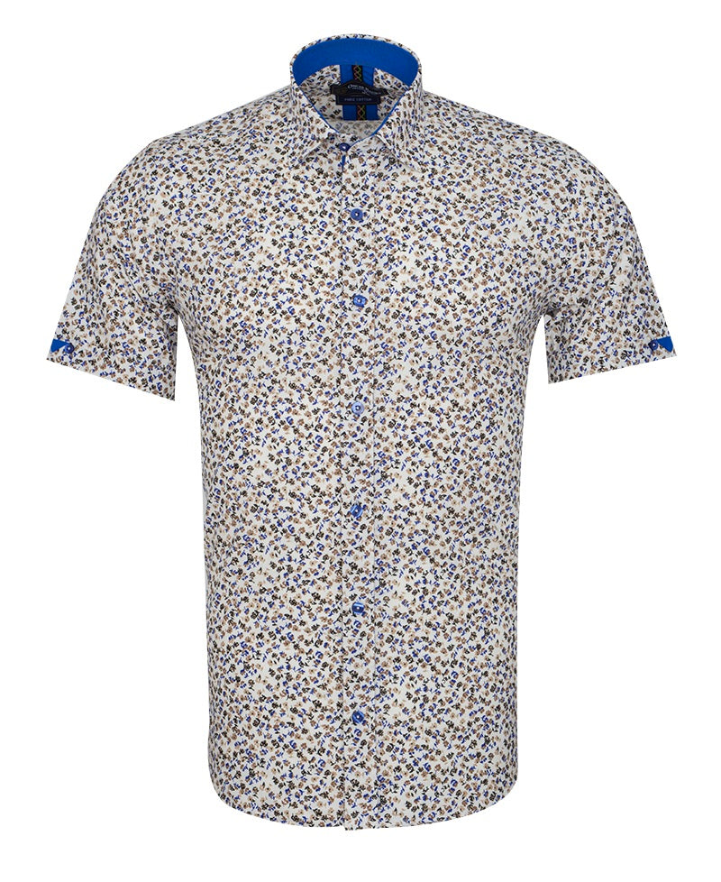 Cream Floral Print Short Sleeve Shirt-Makrom