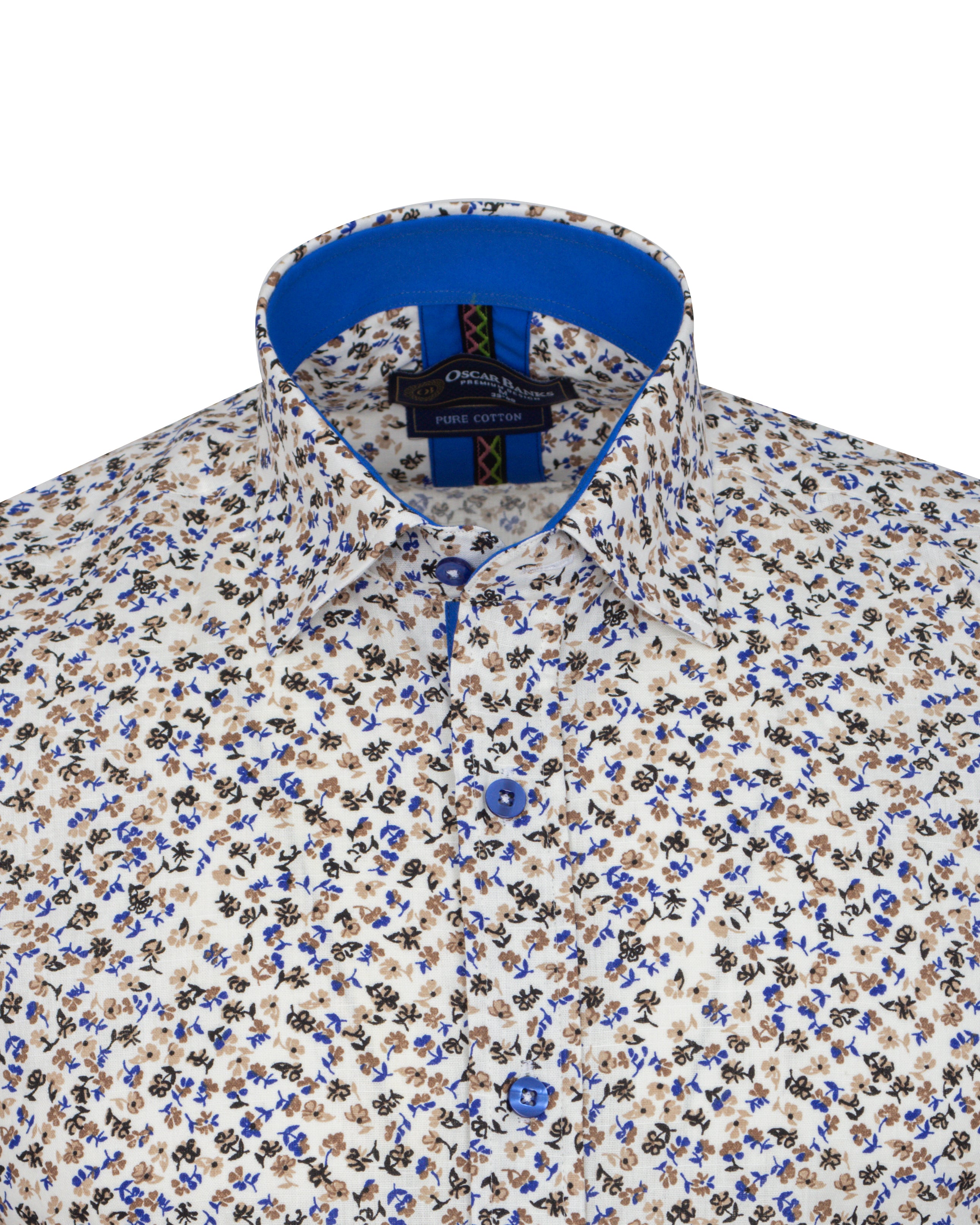 Cream Floral Print Short Sleeve Shirt-Makrom