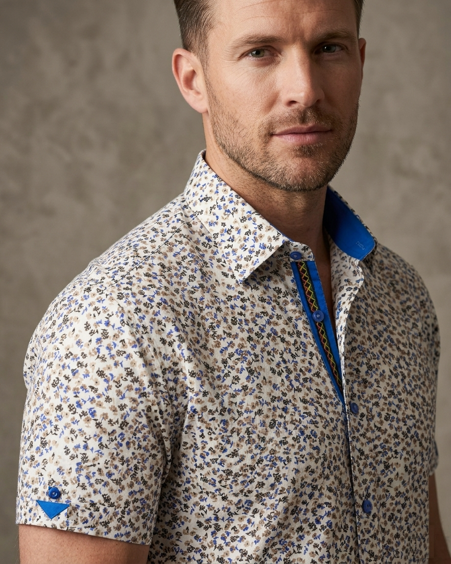 Cream Floral Print Short Sleeve Shirt
