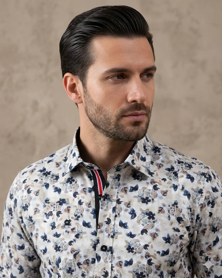 Cream Flower Print with Matching Handkerchief-Makrom