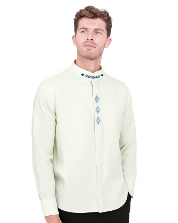 Cream Grandad Collar Chain shirt with Diamantes-Makrom