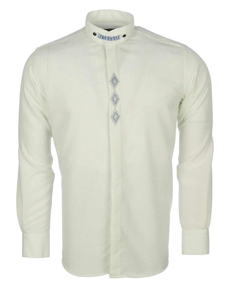 Cream Grandad Collar Chain shirt with Diamantes-Makrom