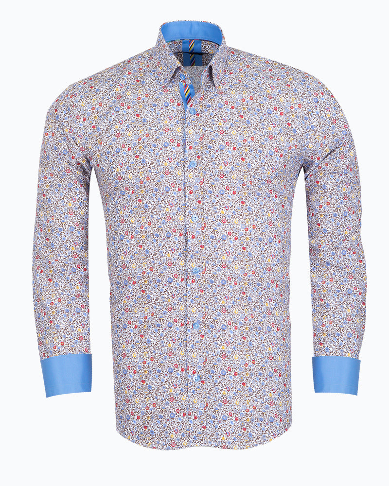 Cream Micro Flower Print Men's Shirt-Makrom
