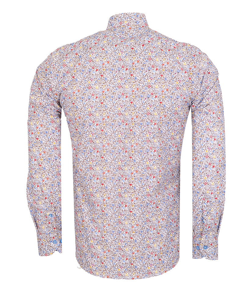 Cream Micro Flower Print Men's Shirt-Makrom