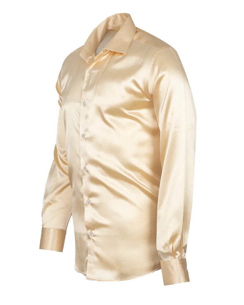 Cream Shiny Plain Satin Classic Men's Shirt – Makrom