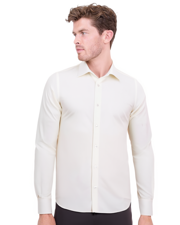 Cream Twill Classic Single Cuff Shirt-Makrom