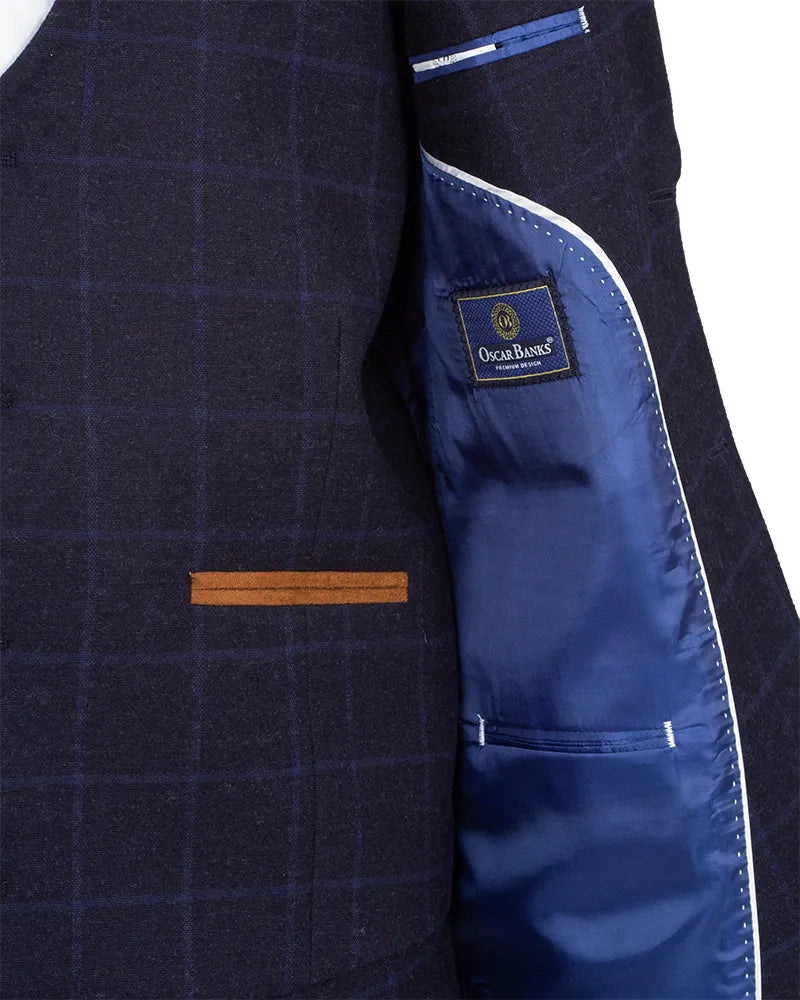Dark Blue 3 Piece Check Suit-Makrom