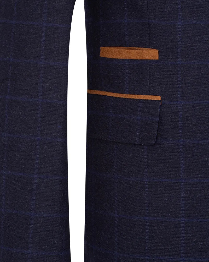 Dark Blue 3 Piece Check Suit-Makrom