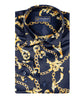 Dark Blue Baroque Chain & Paisley Print Men`s Shirt-Makrom