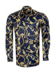 Dark Blue Baroque Chain & Paisley Print Men`s Shirt-Makrom