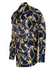 Dark Blue Baroque Chain & Paisley Print Men`s Shirt-Makrom