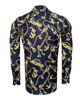 Dark Blue Baroque Chain & Paisley Print Men`s Shirt-Makrom