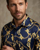 Dark Blue Baroque Chain & Paisley Print Men`s Shirt