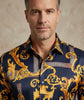 Dark Blue Baroque Paisley Print Men`s Shirt
