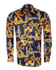 Dark Blue Baroque Paisley Print Men`s Shirt-Makrom