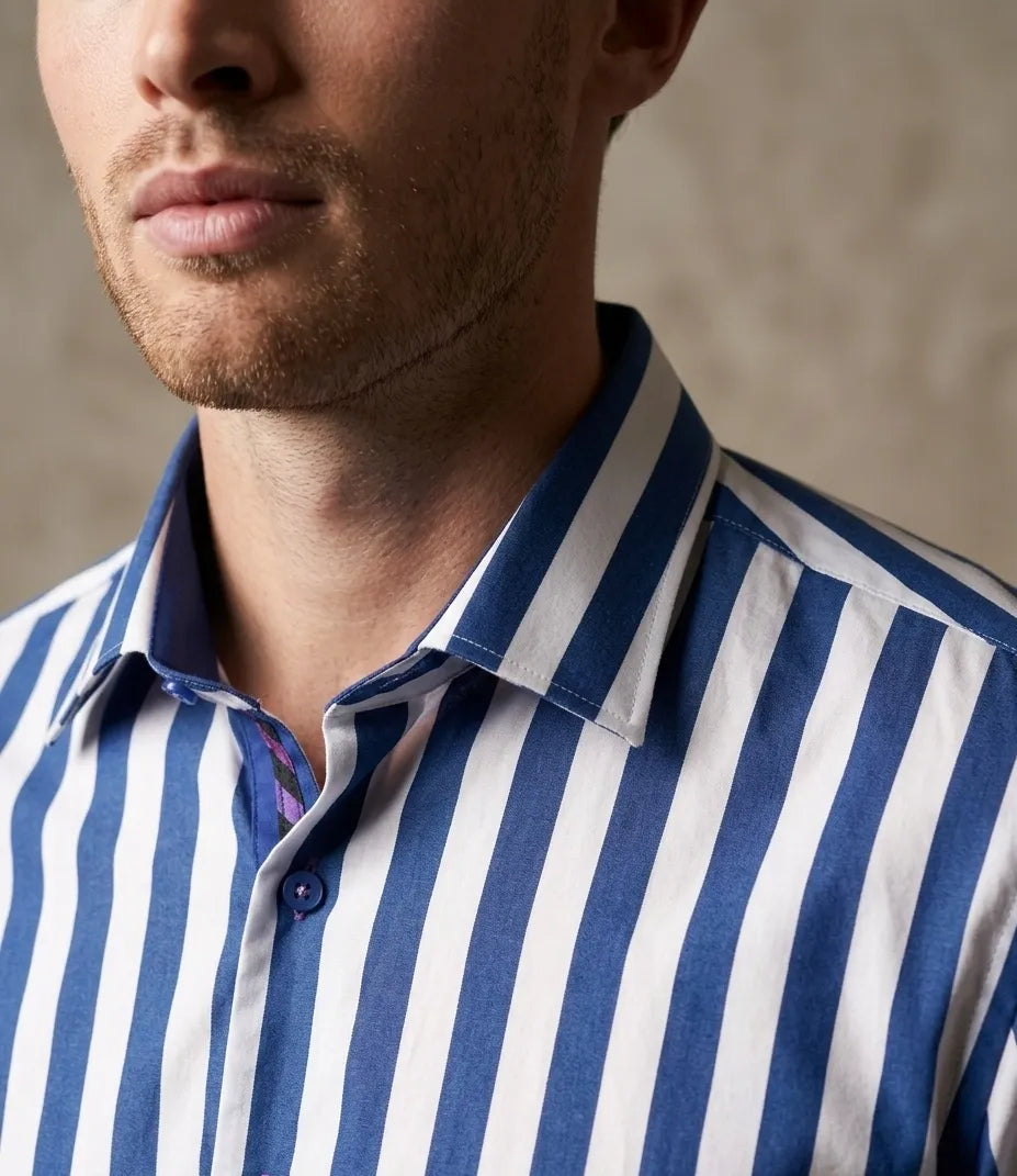 Dark Blue Bold Striped Classic Men's Shirt