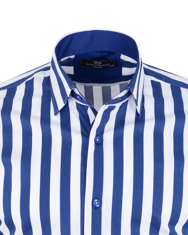 Dark Blue Bold Striped Classic Men's Shirt-Makrom