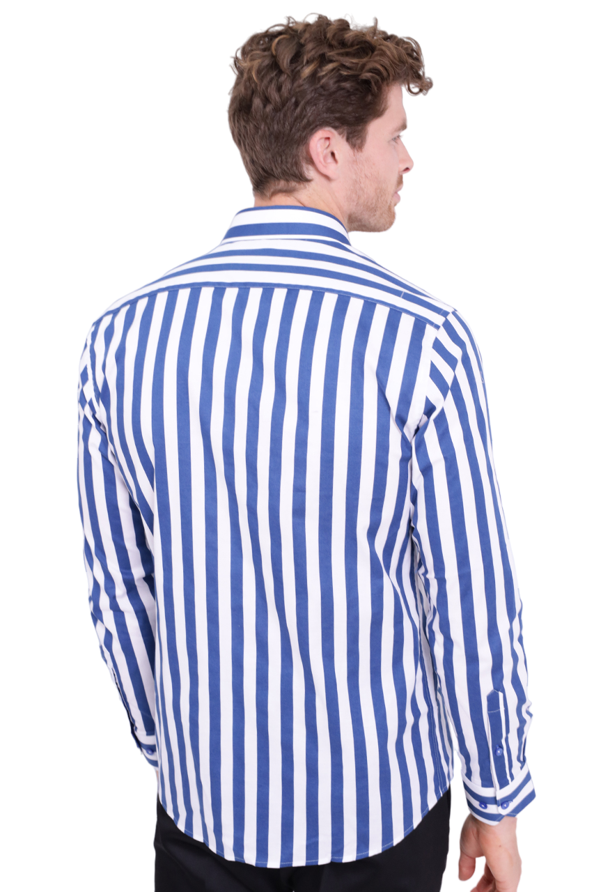 Dark Blue Bold Striped Classic Men's Shirt-Makrom