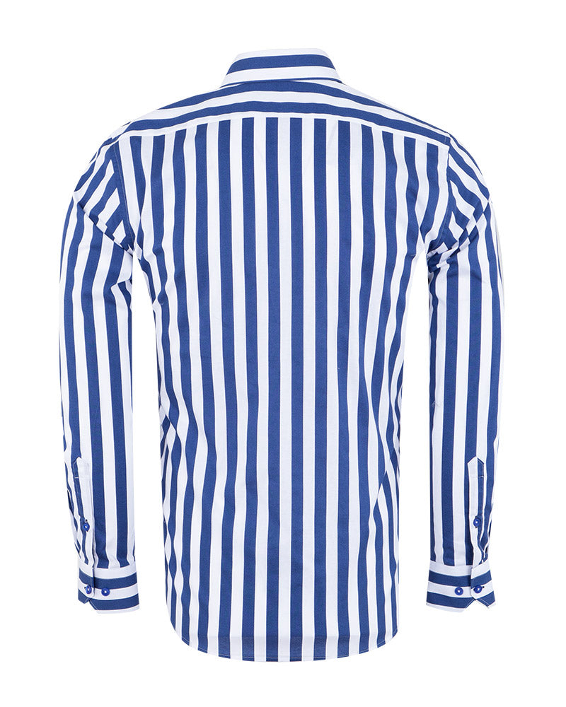 Dark Blue Bold Striped Classic Men's Shirt-Makrom
