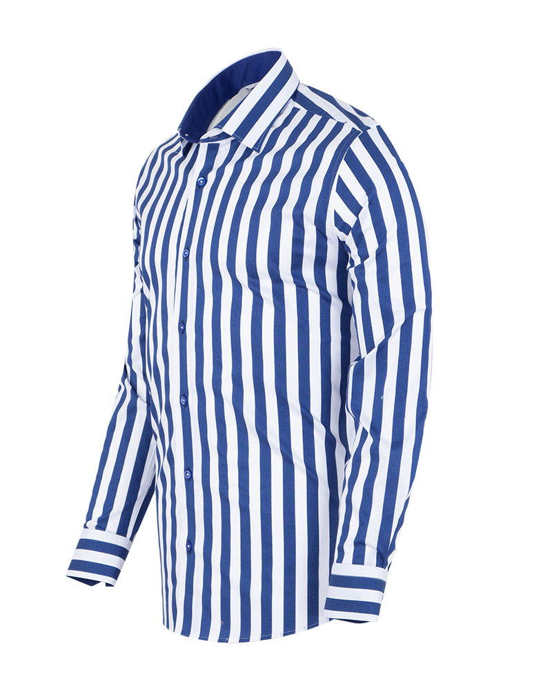 Dark Blue Bold Striped Classic Men's Shirt-Makrom