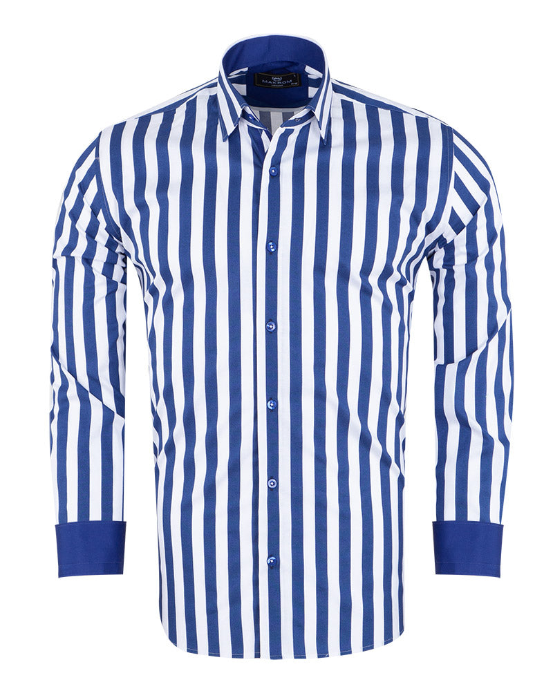 Dark Blue Bold Striped Classic Men's Shirt-Makrom