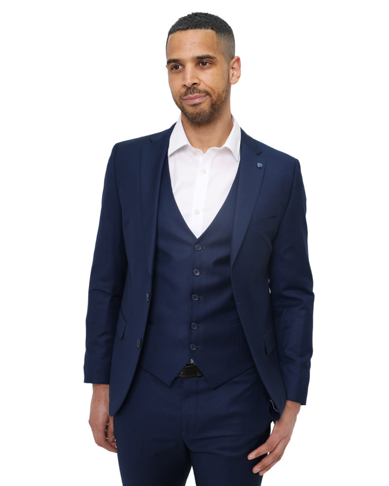 Dark Blue Classic Plain 3 Piece Men's Suit-Makrom