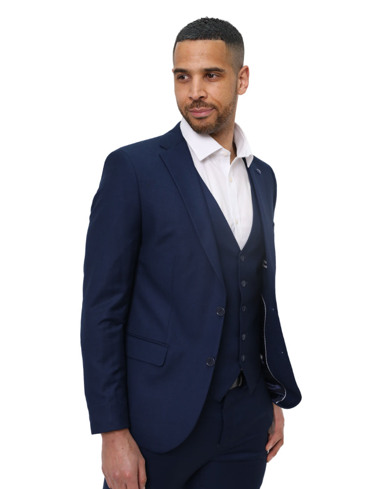 Dark Blue Classic Plain 3 Piece Men's Suit-Makrom