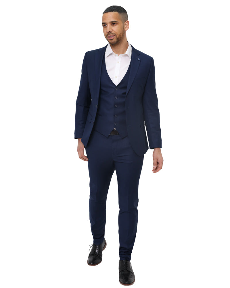 Dark Blue Classic Plain 3 Piece Men's Suit-Makrom